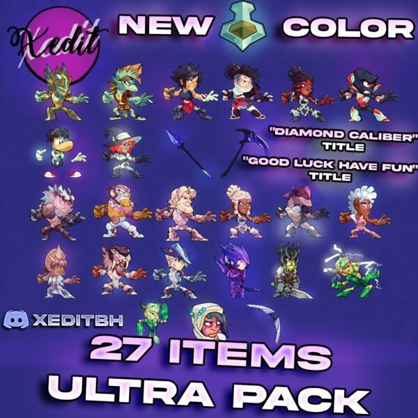 Brawlhalla 27 items | All in 1 Pack V7,  CCV2, V6 Colors (Skins, Emote, Title, Avatar, Emoji)