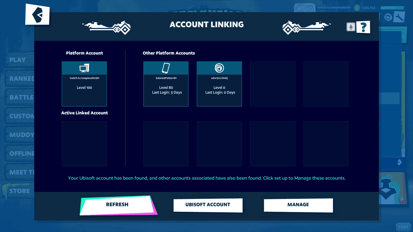 Brawlhalla Shop Mammoth Coins page showing account linking options.